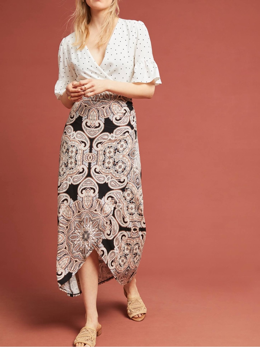 Anthropologie Maeve Corvo Wrap Skirt Paisley Pull‎ On Stretch Size XS